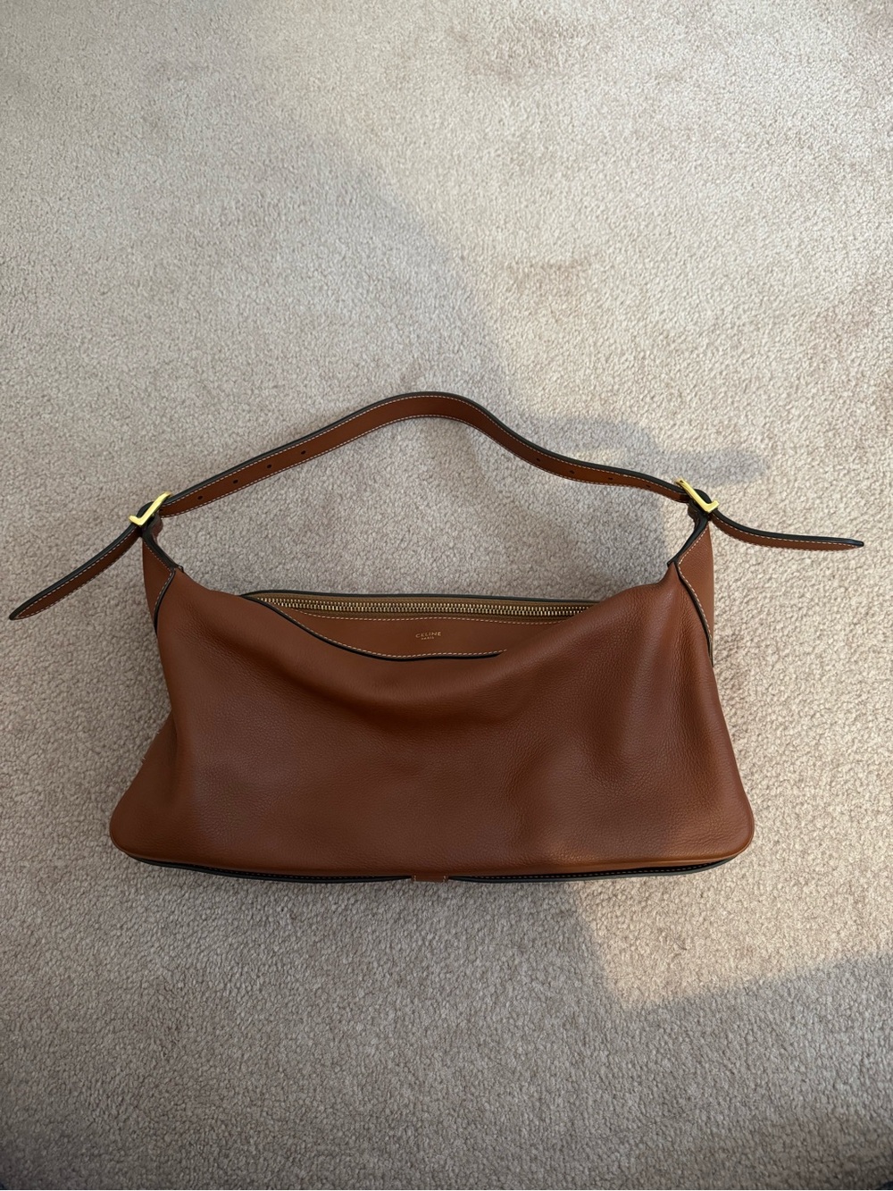 Celine - Medium Romy Tan Supple Calfskin Shoulder Bag - Full Set